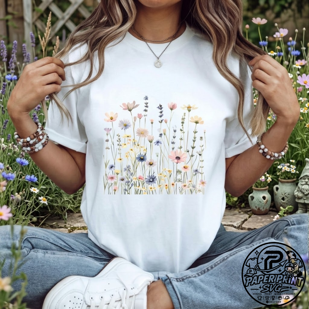 Wildflower T-Shirt for Women Minimal Floral Bella Canvas Tee Minimal Wildflower Women's T-Shirt - Bella Canvas Floral Tee