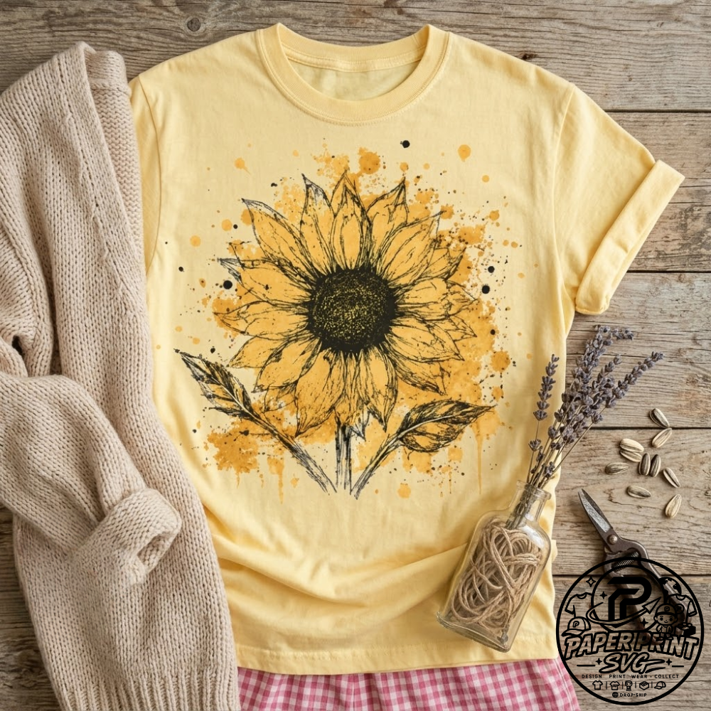 Retro Sunflower Watercolor T-Shirt Floral Comfort Colors Tee Retro Sunflower Watercolor T-Shirt Floral Comfort Colors Tee
